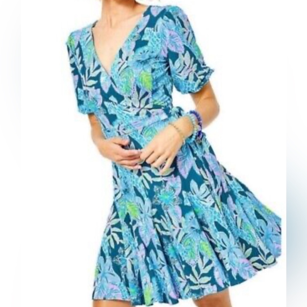 Lilly Pulitzer Kessler Wrap Dress Macaw Blue Small NWT